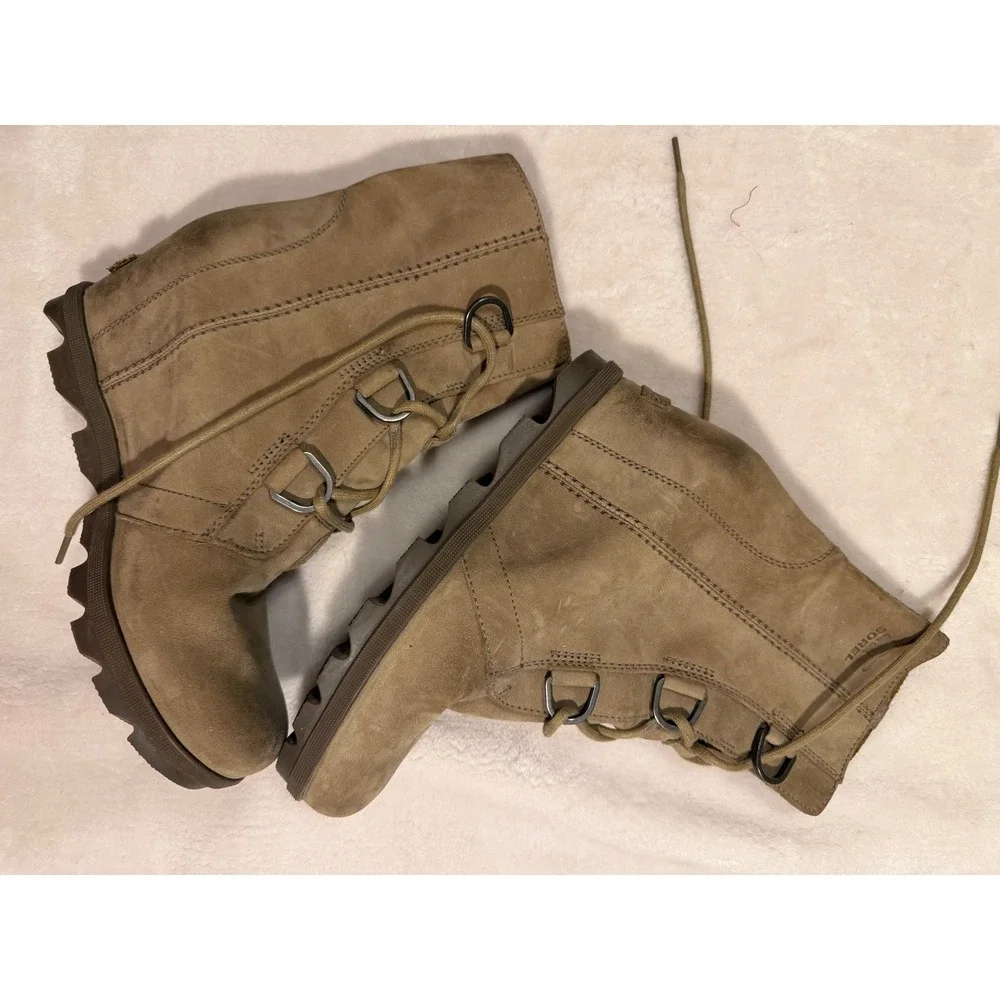 Sorel Joan of Arctic Wedge II Brown Suede Lace Up Ankle Boots Womens